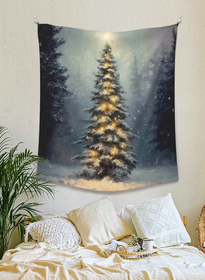XLDLIOO Winter Christmas Tree Wall Tapestry, Moody Winter Xmas Wall Tapestry Hanging for Bedroom, Country Farmhouse Christmas Tree Holiday Tapestries Decor Art for Home Living Room 50x60in - Image 3